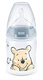 NUK First Choice+ - Biberón de Disney Winnieh the Pooh, 0 – 6 meses, Indicador de temperatura, 150 ml, Válvula anticólicos, Sin BPA, Tetina de silicona, Azul (10743946)