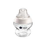 Tommee Tippee Closer to Nature Biberón con Tetina con Forma de Pecho y Válvula Anticólico, 150ml, Pack de 1, Transparente (color y diseño varían)