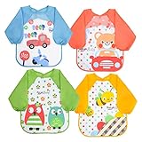 Vicloon Baberos Bebe Impermeables,4PCS Babero de Manga Larga de Bebé...