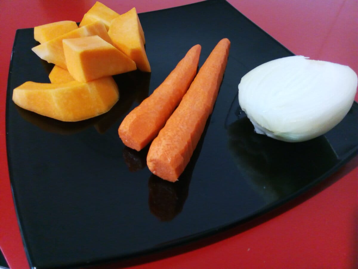Ingredientes para el puré de lenteja roja y calabaza