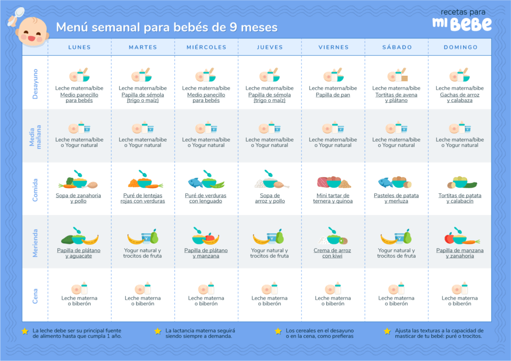 cerca Inspiración bordado Menú semanal para bebés de 9 meses - Recetas para mi bebé