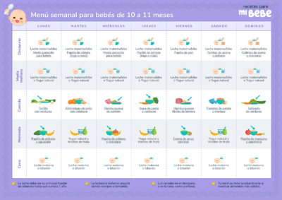 Menú semanal para bebés de 10 y 11 meses