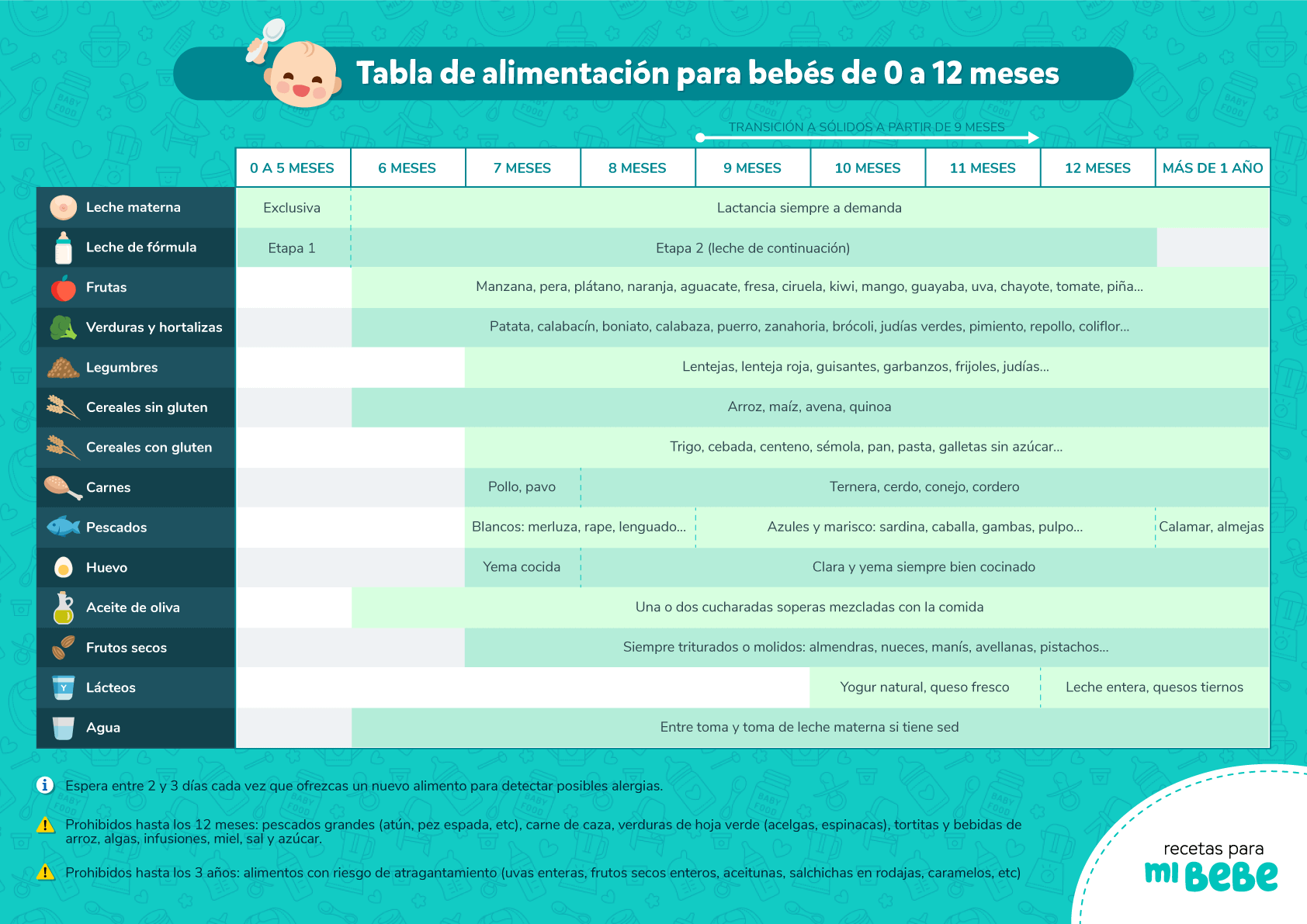 Tabla de alimentación para bebés de 0 a 12 meses - Recetas para mi bebé