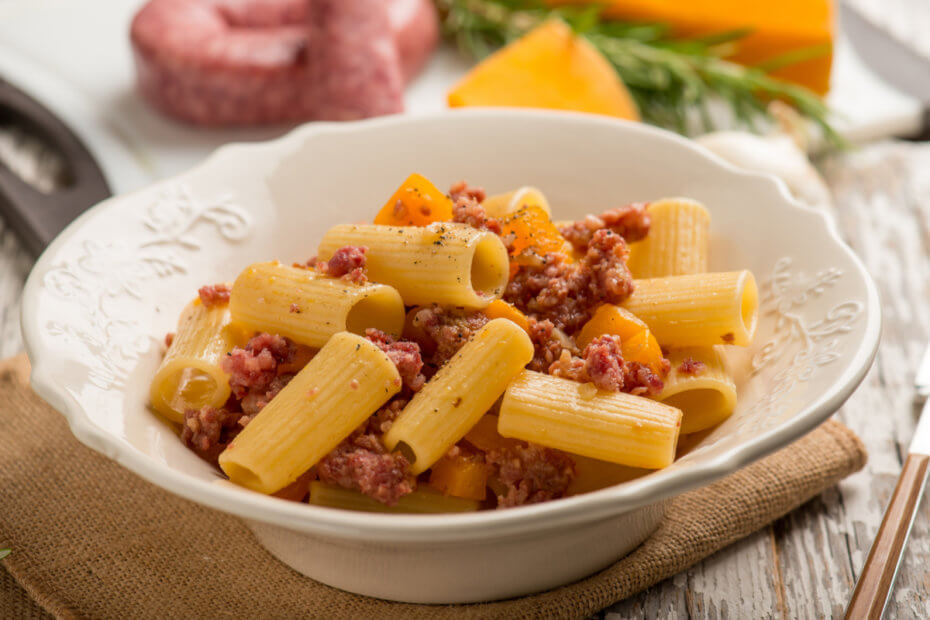 Receta de pasta con calabaza y salchicha para bebés