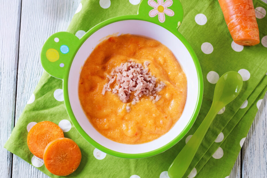Receta de puré de zanahoria, arroz y jamón cocido para bebés