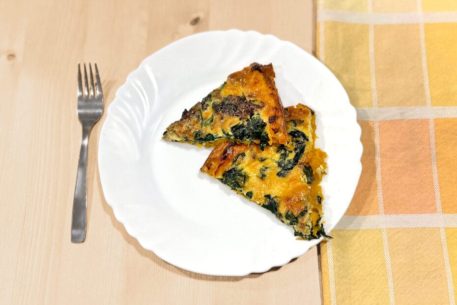 Receta de quiche de verduras con base de calabaza