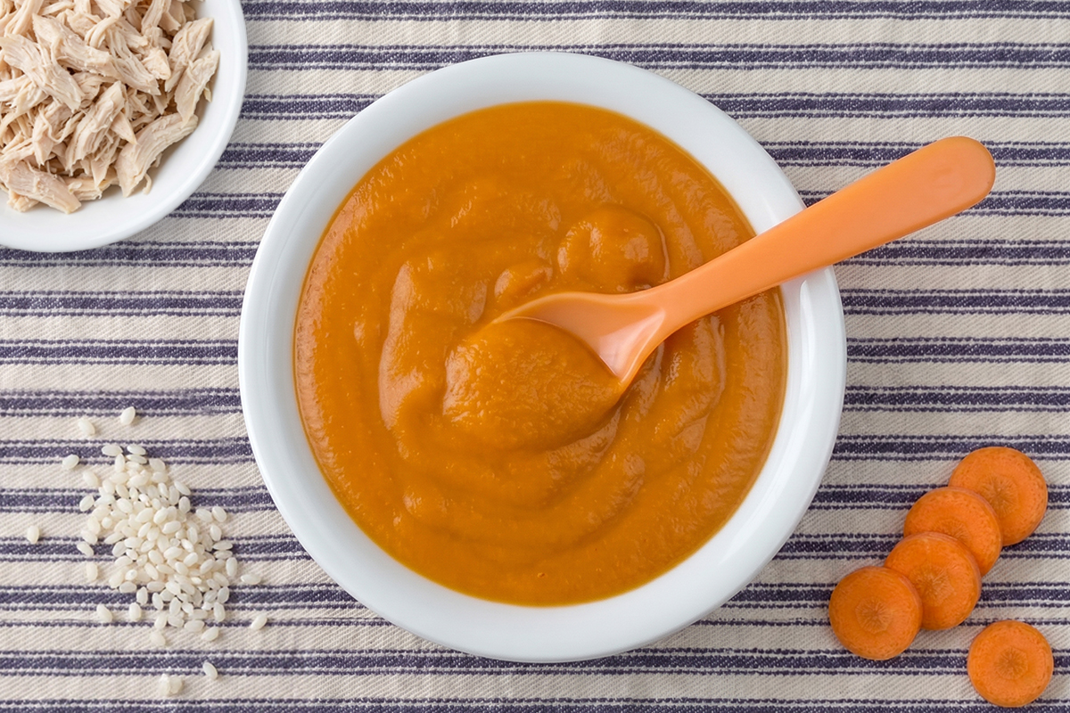 Receta de puré de arroz con pollo y verduras para bebés