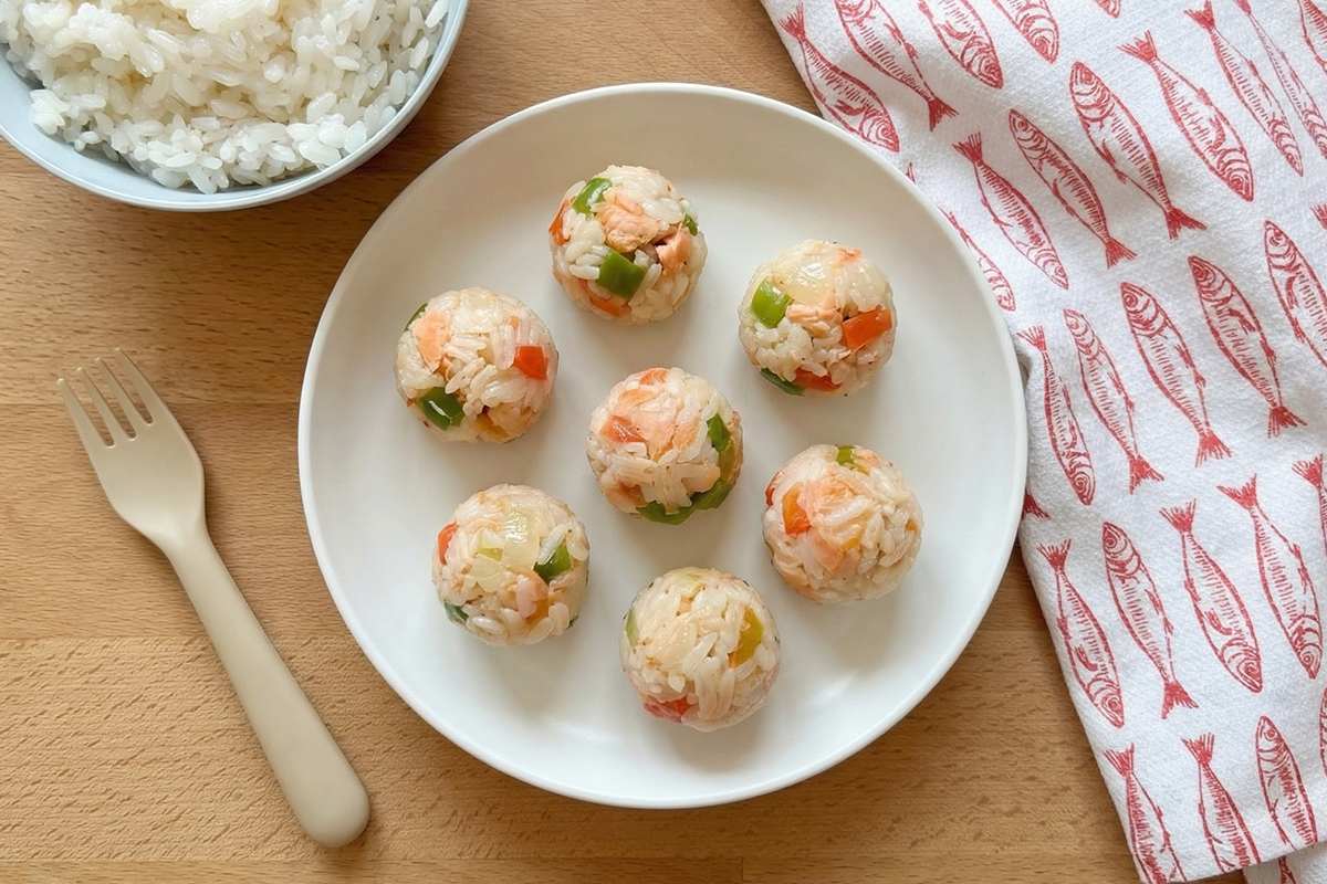 Receta de bolitas de arroz con salmón para bebés