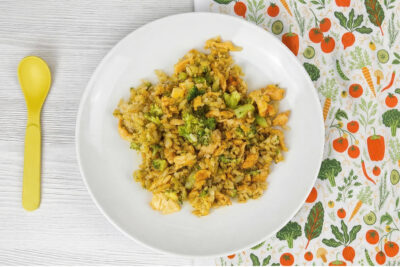 Arroz con brócoli y tortilla